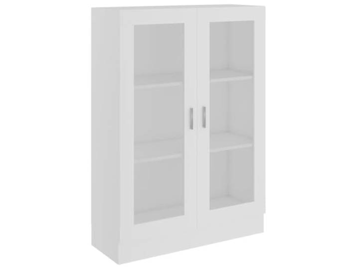 HKTMGDNG Vitrinenschrank Weiss 82,5x30,5x115 cm Holzwerkstoff mit Glas Vielseitiges Standregal fuer Wohnzimmer und Flur mit 3 grossen Faechern und 2 Glastueren fuer strukturierten Stauraum.