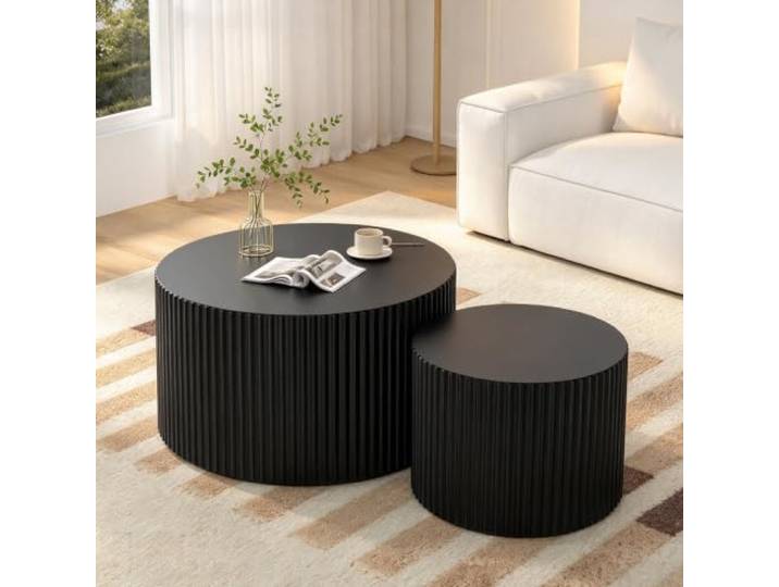 LOVEHOUGES Geriffelte runde Beistelltische, 2er-Set Moderner Mini-Beistelltisch / Couchtisch, lackierte Oberfläche, keine Montage erforderlich, für Wohnzimmer und kleine Räume