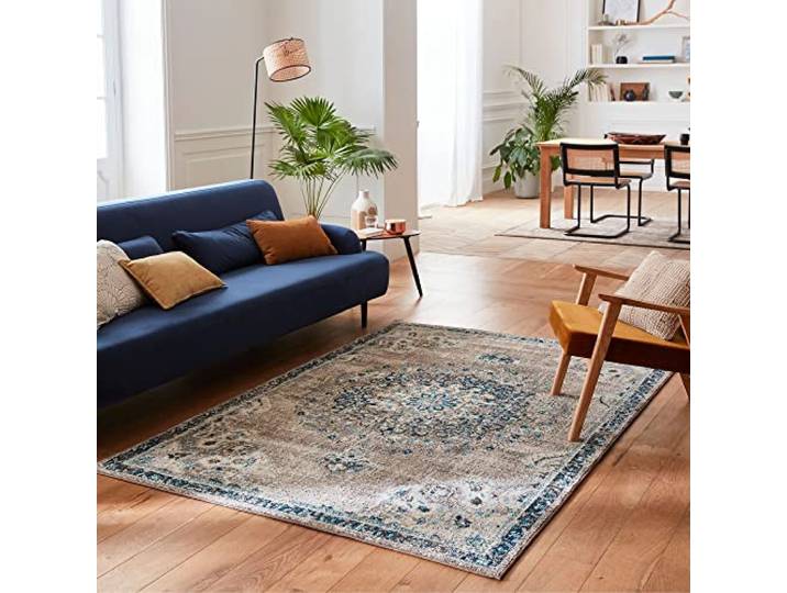 Nazar - Tapis de Salon Lavable - 160x230 cm - Bleu - Vintage - Ras