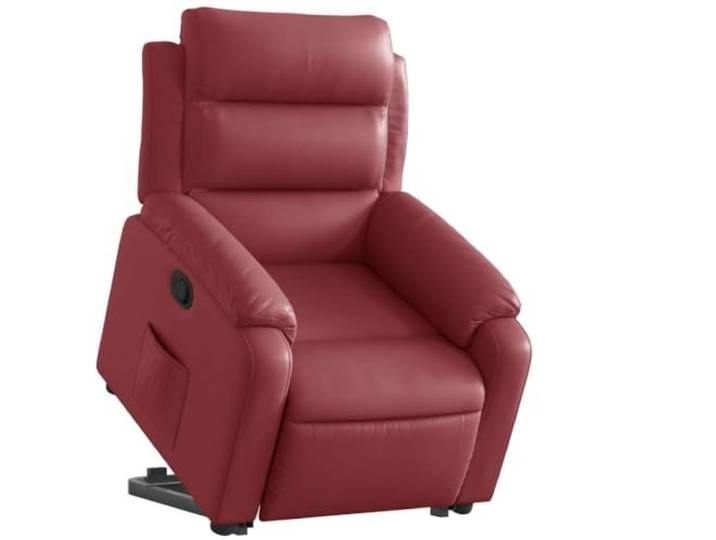 Relaxsessel mit Aufstehhilfe Weinrot Kunstleder Elektromotor zum Anheben,manuelle Liegefunktion,Seitentasche,Holz-und-Metallrahmen,max. 110 kg