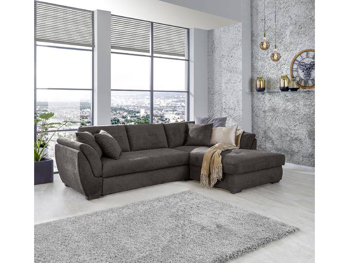 Ecksofa mit Schlaffunktion Grau Webstoff Roge 278 x 83 x 187cm Schlaffunktion davorstehend links mit Schlaffunktion Modern