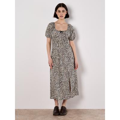 Midikleid APRICOT "Midi-Kleid", Damen, Gr. XS (34), N-Gr, beige (creme), Obermaterial: 100% Viskose CV., Modisch, Kleider Midikleid, mit Animalprint