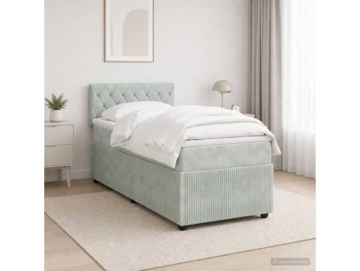 Kiefernholz gepolstertes Kopfteil modernes Design 150 x 200 cm Hellgrau Bettgestell mit gepolstertem Kopfteil Hellgrau 150x200 cm Kiefernholz Lattenrost Modernes Polsterbett ohne Boxspring