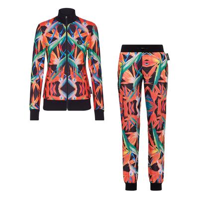 Sportanzug PLEIN SPORT "Trainingsanzug: Oberteil und Hose", Damen, Gr. S, schwarz (0221, schwarz, multicolorot), Obermaterial: 100% Polyester. Futter: 100% Baumwolle, Sportanzüge