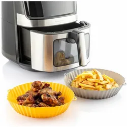 InnovaGoods 4er-Pack Silikonkörbe mit Griffen für Heissluftfritteuse und 2 Küchenpinsel, Zubehör Küchengeräte, Orange, Grau