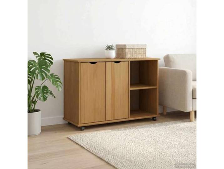 Rollschrank Honigbraun Massivholz Kiefer 100 x 39 x 65,5 cm mit Schubladen Massivholz Kiefer, honigbraun, rollbar, Schubladen und Regale, minimalistisches Design, vielseitig einsetzbar