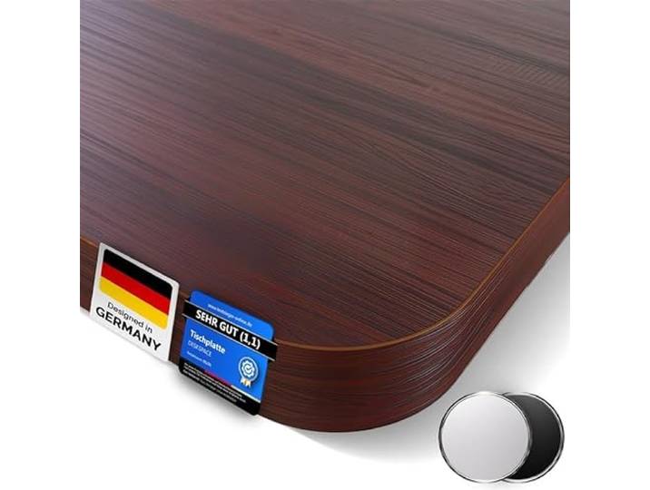 DESKSPACE Schreibtischplatte 120x60 cm (Mahagoni) 25 mm Tischplatte kratzfest mit Melaminbeschichtung, robuste Arbeitsplatte für höhenverstellbare Büro-Schreibtische