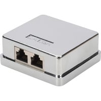 CAT.6A Datenanschlussdose, Aufputz, geschirmt, 2x RJ-45 silber, Konsolidierungsgehäuse