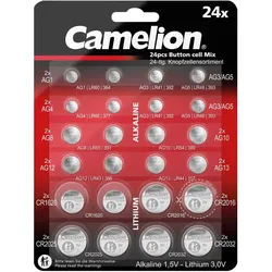 Camelion Knopfzellen-Sortiment, Zink-Mangan-Dioxid + Lithium-Mangan, 24-teilig, 1,5V/3V