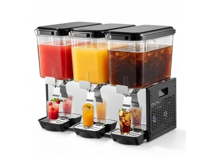 VEVOR Distributeur de Boissons Réfrigérées 3x18 L Fontaine à Jus de Fruits Pour Boissons Fraîches Buffets et CHR\, Température de 7 à 12 °C\, Fonction Réfrigération et Agitation\, Professionnel\, En Inox