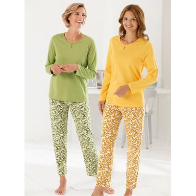 Schlafanzug WÄSCHEPUR, Damen, Gr. 40/42, bunt (kiwi, gelb), 100% Baumwolle, Homewear-Sets Schlafanzug