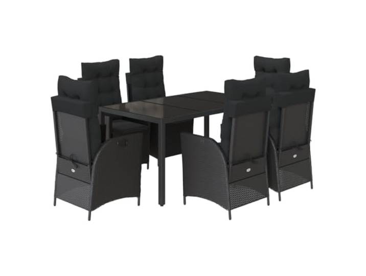 PUGYNBK Esszimmer-Set für den Garten, 7-teilig, synthetisches Rattan, Schwarz