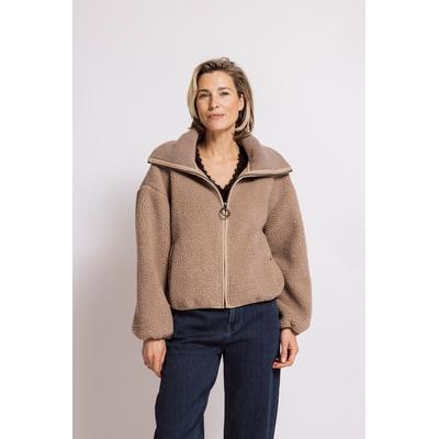 Kurzblazer ZHRILL "ZIRA", Damen, Gr. M, beige (sand), Web, Obermaterial: 100% Polyester, unifarben, lässig geschnitten hüftlang, Rundhals, elastischer Bund, Blazer Kurzblazer, Fleecejacke im Casual Stil, bequeme Passform, XXL-Kragen