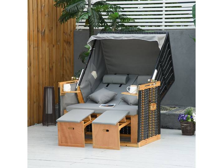 Outsunny Fauteuil de plage 2 Places Résistant Intempéries Gris Clair