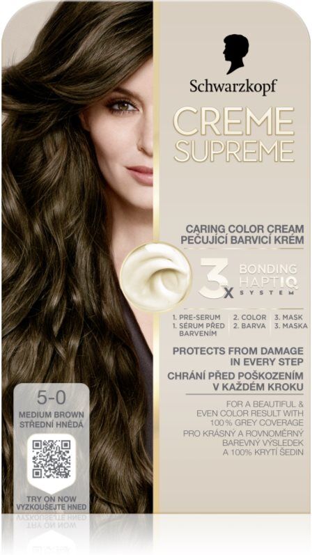 Schwarzkopf Creme Supreme coloration cheveux permanente teinte 5-0 Medium Brown 60 ml