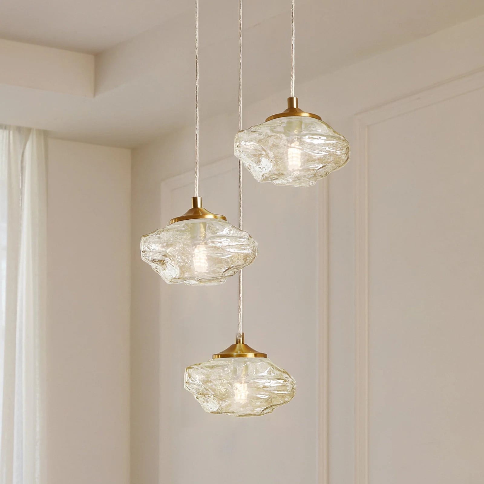 Lindby Piatra Cluster Hanglamp - Modern Glas en Messing - Amber/Beige/Goud