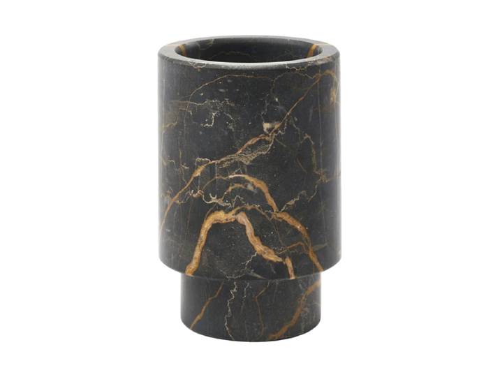 Handgefertigter, luxuriöser Zahnputzbecher „Porto“ aus Marmor, Schwarz Schwarz marmoriert Aquanova
