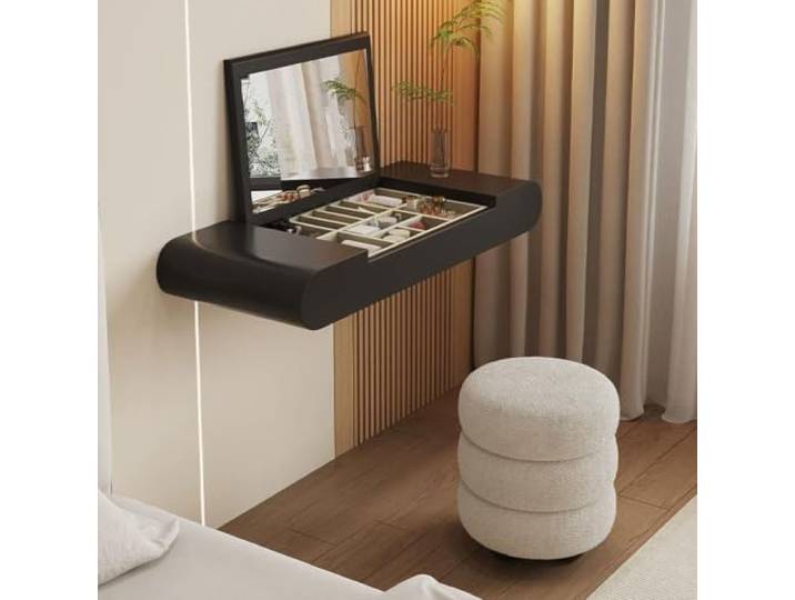 Modern Wandmontierter Schwebender Schminktisch aus Holz,vielseitig nutzbar Platzsparend, klein, Aufbewahrung, vollständig montiert, für Schlafzimmer und Badezimmer(A,39.4*15.7*7.1in)