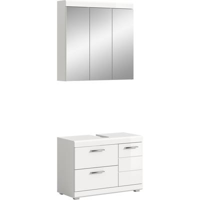 Badmöbel-Set WELLTIME "SIENA, 2-teilig, Waschbeckenunterschrank & Spiegelschrank, MDF-Front", weiß (weiß, weiß hochglanz), B:80cm H:191cm T:34cm, Holzwerkstoff, MDF, Spiegelglas, Kastenmöbel-Sets, Badmöbel-Set, Badmöbel, Kombination, Badezimmer,...