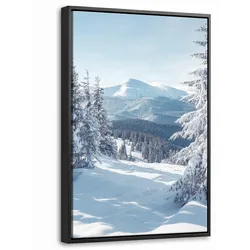 LEINWAND Bilder mit Rahmen - Winterlandschaft - Natur - Berge - Bäume - Schnee - 40x60