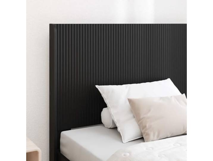 SKTQYQO Bett mit Kopfteil, Schwarz, 100 x 200 cm Technisches Holz, Lattenrost, mit seitlichen Fächern, modernes Design