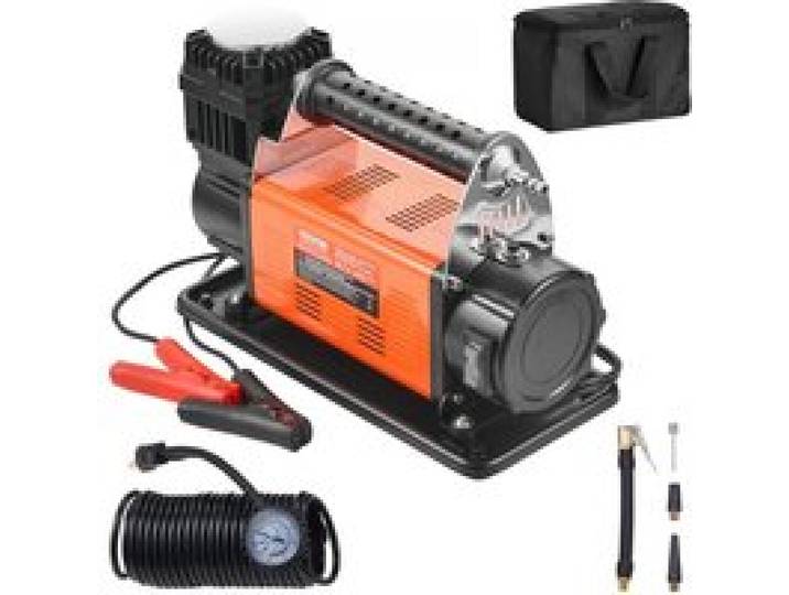 VEVOR Tragbarer 12-V-Reifenfüller, 7,06 CFM Hochleistungs-Luftkompressor, 150 PSI Offroad-Luftpumpe mit Adaptern für Auto, SUV, Wohnmobil, LKW – Inklusive 6,5 Fuß Netzkabel, 26 Fuß Luftschlauch mit Druckmesser, Tragetasche