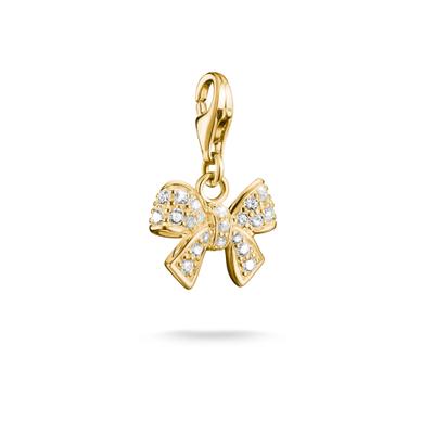 Charm-Einhänger THOMAS SABO "Schleife mit Zirkonia-Steinen, Einhänger für Charm-Armband - Original", gold (gelbgoldfarben, kristallweiß, kristallweiß), Charms, Damen, Metall, mit Zirkonia (synth.)