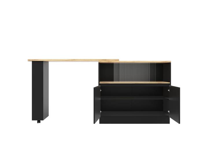 Table de bar effet bois et noir rotatif à 360° rangement