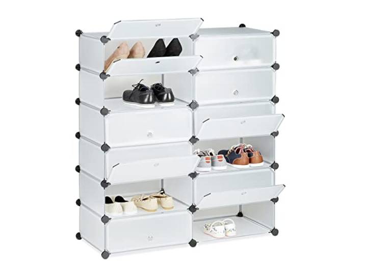 Relaxdays Schuhschrank Kunststoff, Schuhregal geschlossen, transparent