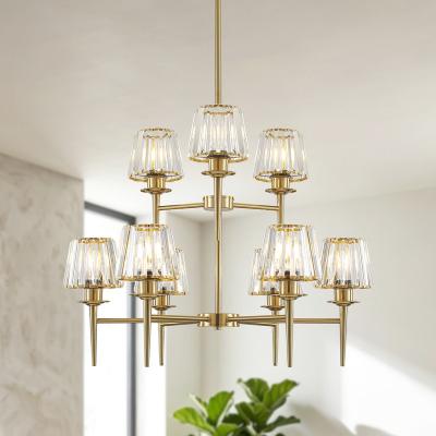 Zjvaive 28.9-Inch Modern 9-Light Dimmable Chandelier with Textured Glass Shades for Dining Room Foyer