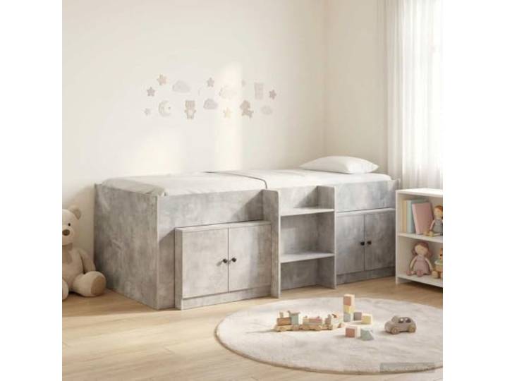 RJPLMFV Etagenbett mit Schrank 3-teilig Beton-Grau Langlebiges Holz mit Leiter, minimalistisches kompaktes Design, integrierte Aufbewahrung