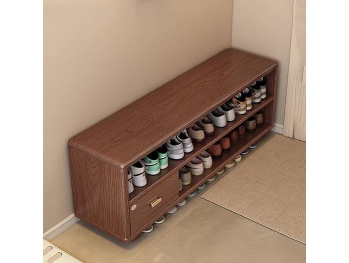 Banc à chaussures de rangement design avec tiroirs, siège moderne, banc à chaussures étroit, présentoir de maquillage, simple, rétro, meubles d'hôtel