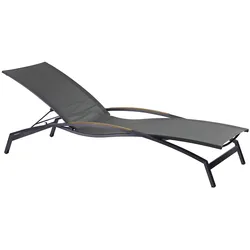 Diamond Garden Liege VALENCIA, Edelstahl Dunkelgrau / Sunproof Sling  Schwarz/Silber / Teak-Armlehnen