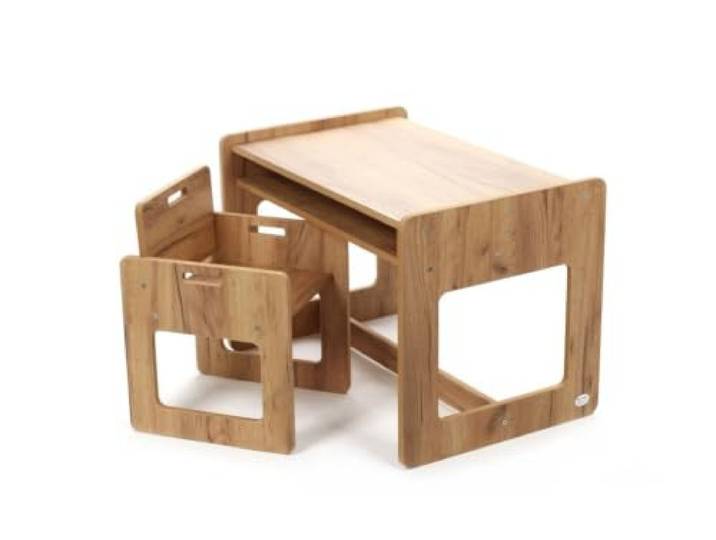 Kids Helper Montessori Kindertisch mit Stuhl und Ablagefach – Kindersitzgruppe für Vorschulkinder, Maltisch 75 x 38 x 53 cm, Sitzhöhe 28 cm, für Kinder 3–6 Jahre, Eiche, TB-340