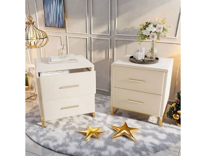 Lot de 2 Table de Chevet Table de de chevet beige velours avec 2 tiroirs Armoire de Chevet Meuble de chambre Table de Nuit