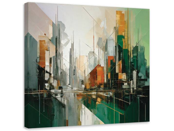 Feeby Leinwandbild Stadt Abstraktion Geometrisch Grün 50x50cm, Quadratisch, 50x50 cm, Bilder & Rahmen, Bilder, Leinwandbilder