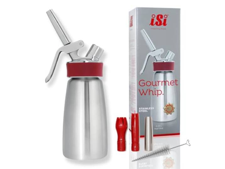 ISI Sahnespender 250 ml, Gourmet Whip Plus, 0.25 Liter, aus hochwertigem Edelstahl, Betrieb mit ISI Sahnekapseln, für Sahne, warme und kalte Saucen, Suppen, Espumas und Desserts, 140301