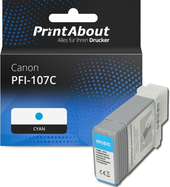 PrintAbout Druckerpatrone kompatibel mit Canon PFI-107C - Cyan