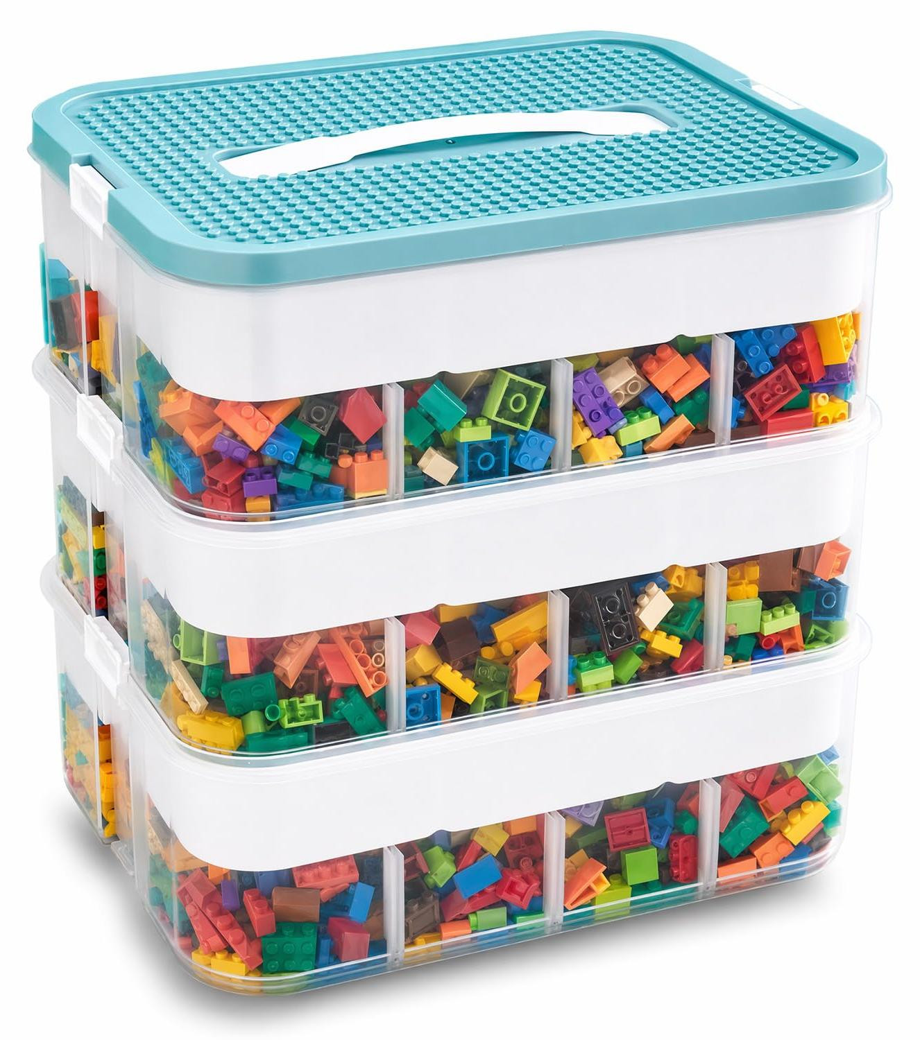Dripio Sorteerbox met 3 niveaus, stapelbaar, met deksel en handgrepen, groen