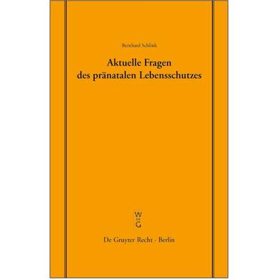 Aktuelle Fragen des pränatalen Lebensschutzes, Gebundene Ausgabe von Bernhard Schlink, De Gruyter, 978-3-89949-001-5