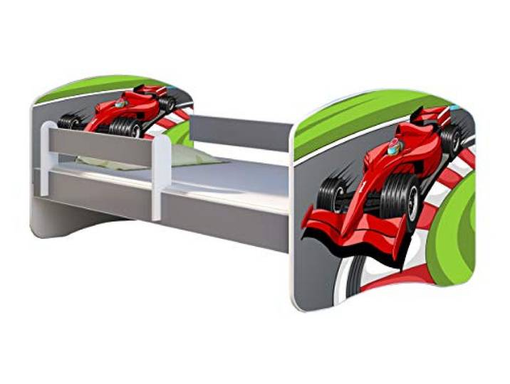 ACMA Kinderbett Jugendbett mit Matratze Grau mit Rausfallschutz Lattenrost II Spielbett Kinderzimmer Möbel (06 Formel 1, 140x70)