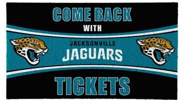 Evergreen "Jacksonville Jaguars 28 in. x 16 in. PVC ""Come Back With Tickets"" Trapper Door Mat"