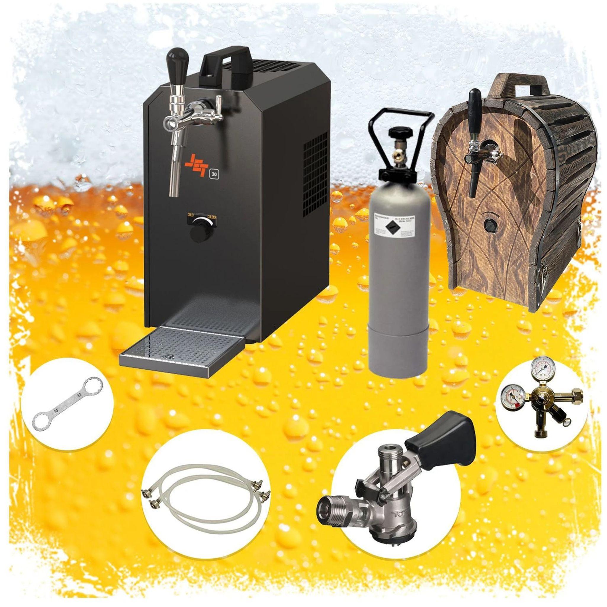 Zapfanlage JET 30 Komplett-Set mit Bierkoffer Holzfass CO2-Set 35 L/h