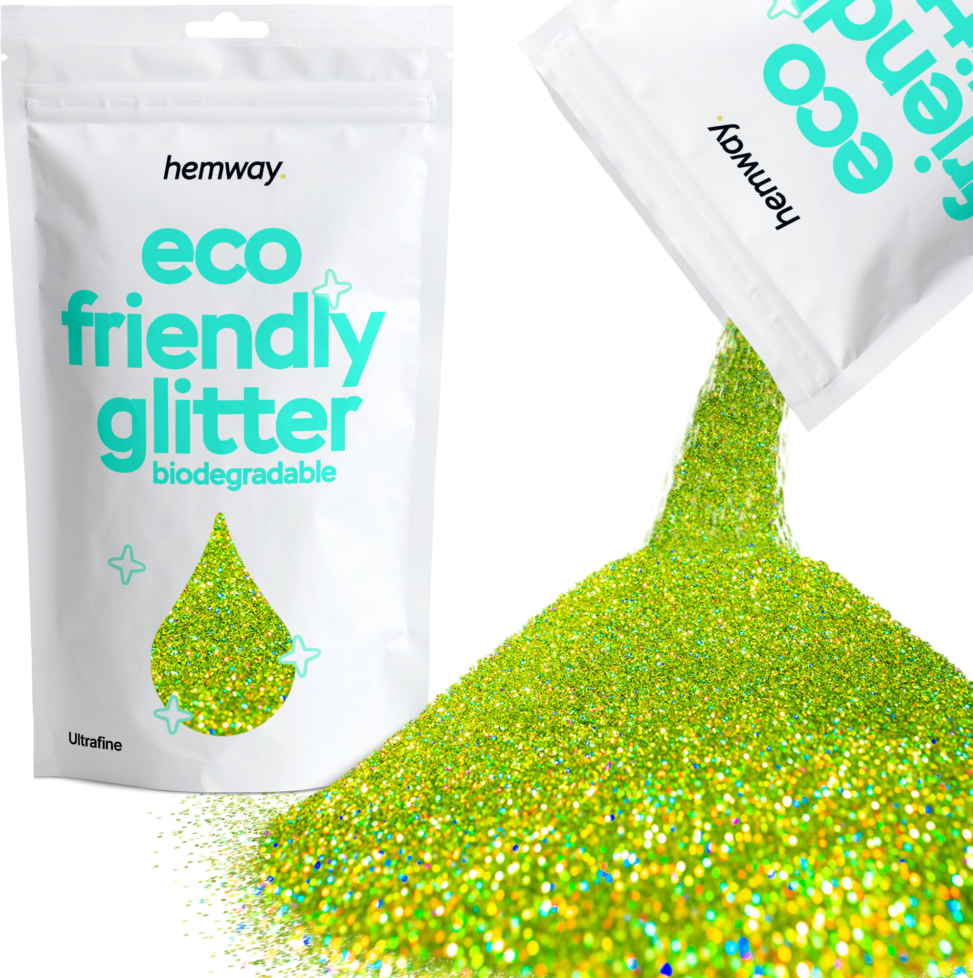 Hemway Biodegradable Eco Friendly Glitter 100g / 3.5oz   Lime Green Holographic   DIY, Decoration, Arts & Crafts - Lime Green Holographic - Ultrafine
