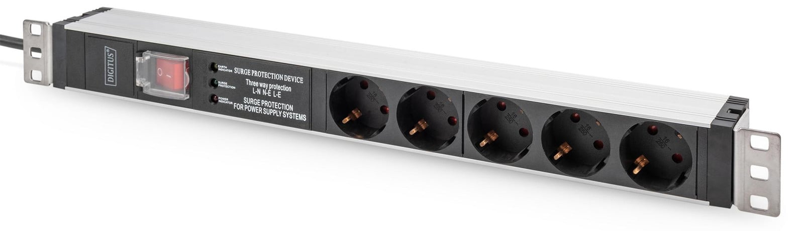DIGITUS DN-95433 19 inch stekkerdoos met schakelaar, 5-voudig, 1 HE