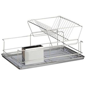 Relaxdays Abtropfgestell 10020383, 2 Etagen, Geschirr & Besteck, Edelstahl, 48x23x32cm, silber