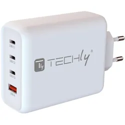Techly Ladegerät USB-C 1-2-3/USB-A 140W (140 W, 4 Ports), USB Ladegerät, Weiss