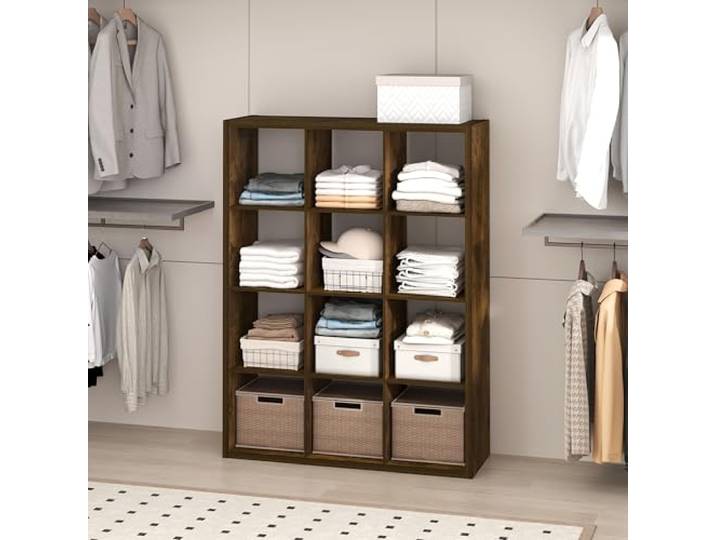 Furinno Cubic Kleiderschrank-Organizer und Aufbewahrungssystem, 12-teiliges Schrank-Organizer-System mit offenen Regalen, extra Dicker Rahmen, Bernstein-Kiefer