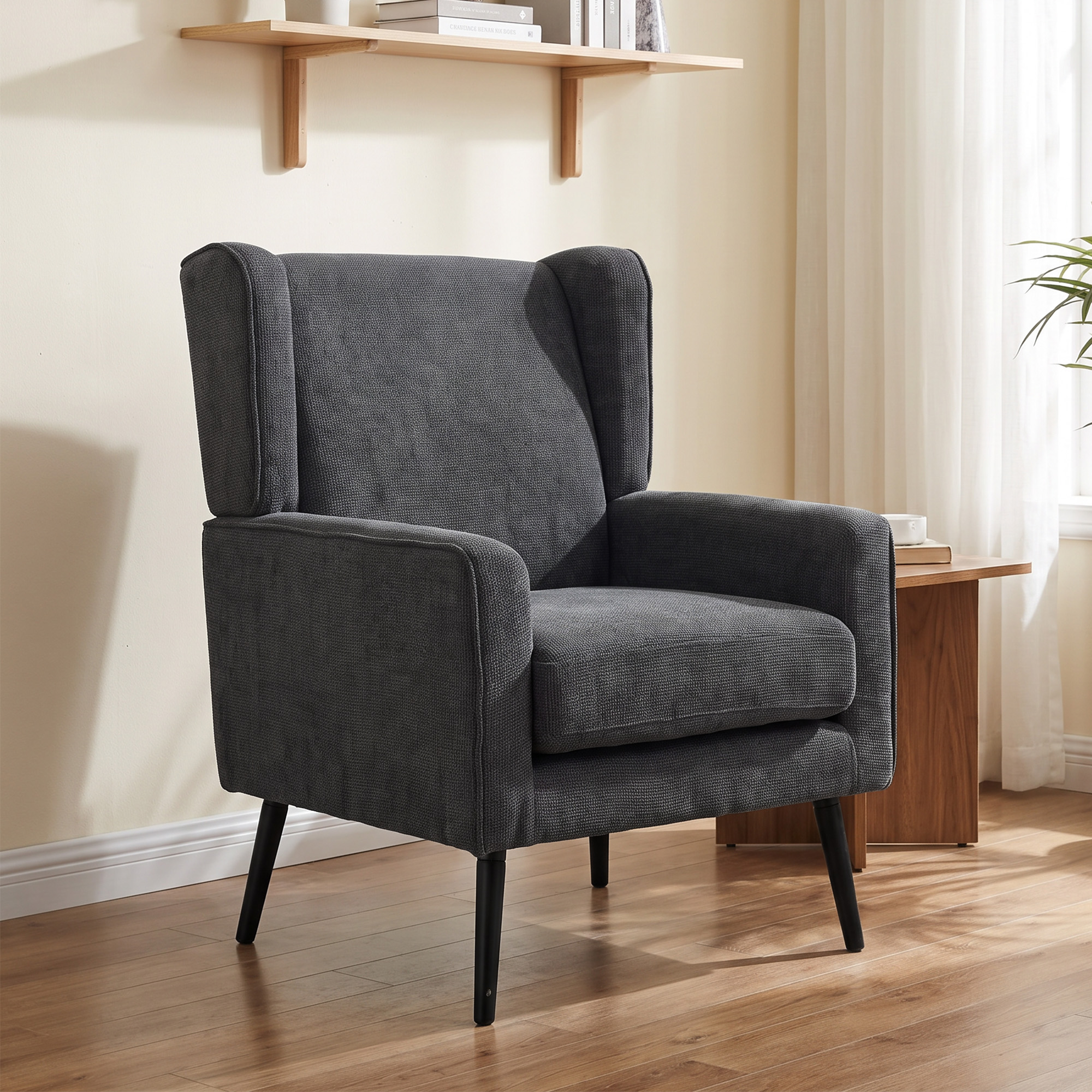 Homcom Poltrona Camera da Letto in Ciniglia Stile Moderno di Metà Secolo con Gambe in Legno di Caucciù, Grigio Scuro   Aosom Italy