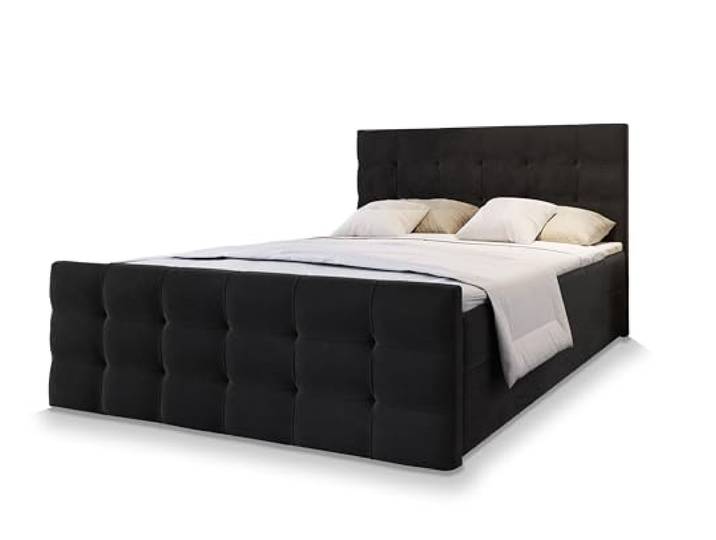 Masseno Boxspringbett Amon 200x200 cm Komplett-Set mit Matratze und Topper, Polsterbett mit Zwei Bettkästen -Schwarz, Cosmic 100